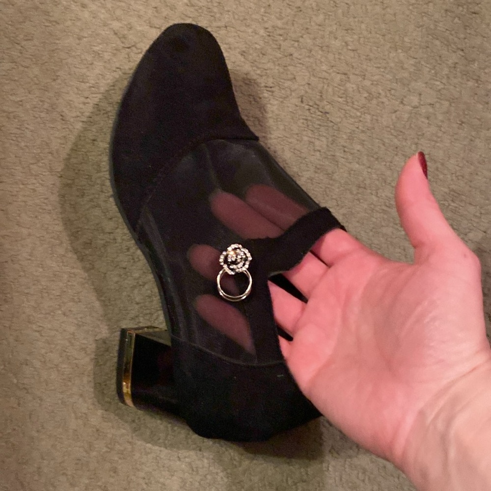 (NWOT) Micro suede ankle bootie with sheer upper and sides. Size 39 (8.5).